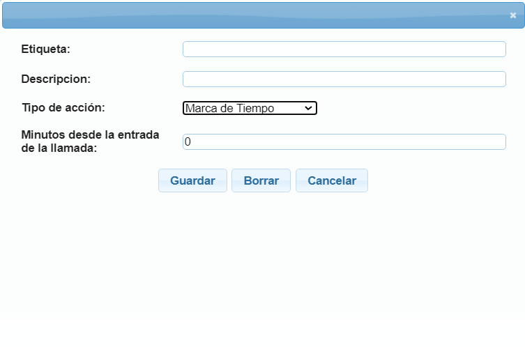 Formulario de configuración de la caja Acción