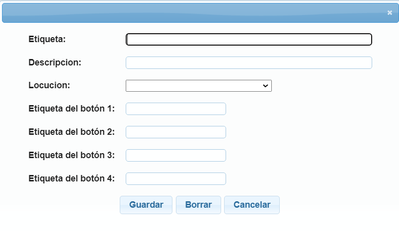Formulario de configuración de la caja Botón