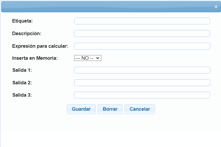 Formulario de configuración de la caja Calcula