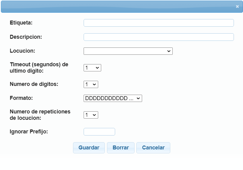Formulario de configuración de la caja Multidígito
