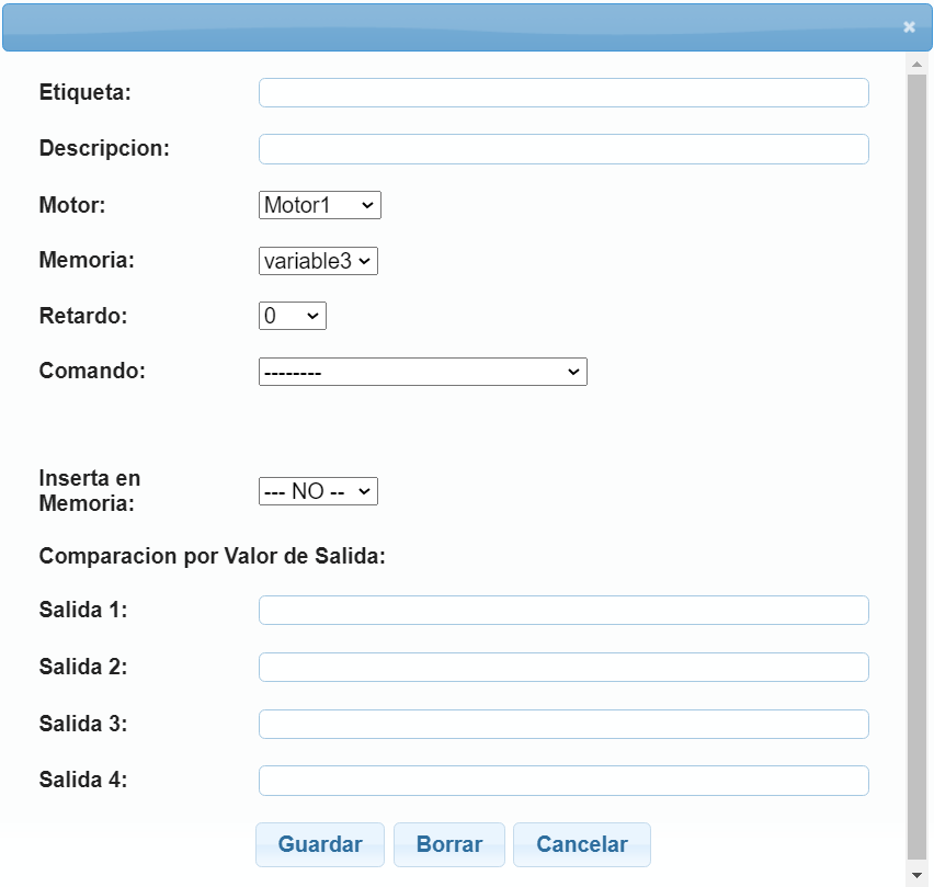 Formulario de configuración de la caja Spider